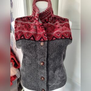 Vintage County Clothing Co. Stylish Red Gray Vest Brushed Cordury ButtonClose Lg